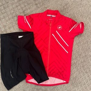 Kids Cycling clothes. Castelli riding shirt and Pearl Izumi riding shorts